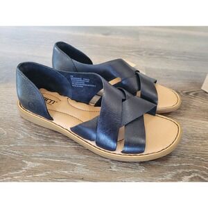 Born Ithica Black Leather Criss Cross Strappy Sandals Comfort EU 37/38 US 7M‎